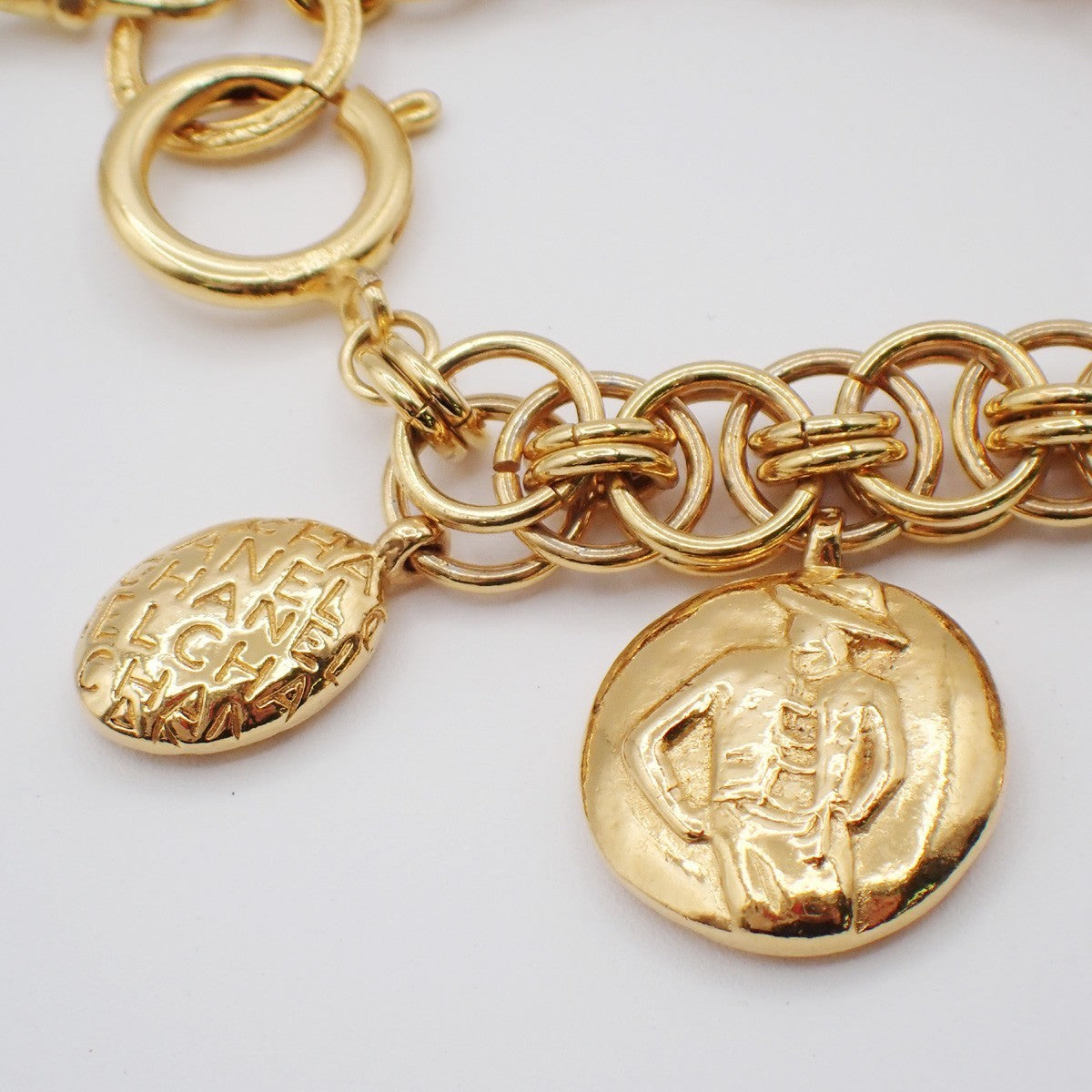 CHANEL Logo Mademoiselle Chain Bracelet Bangle Charm GHW France 50RL802