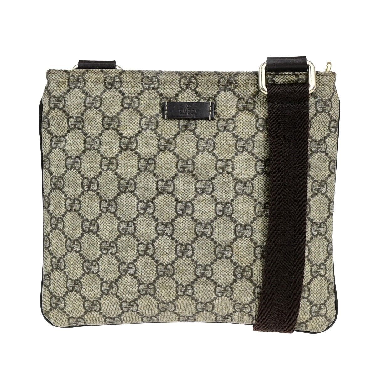 GUCCI Logo GG Pattern Shoulder Bag PVC Leather Canvas Brown GHW Italy 89EC963
