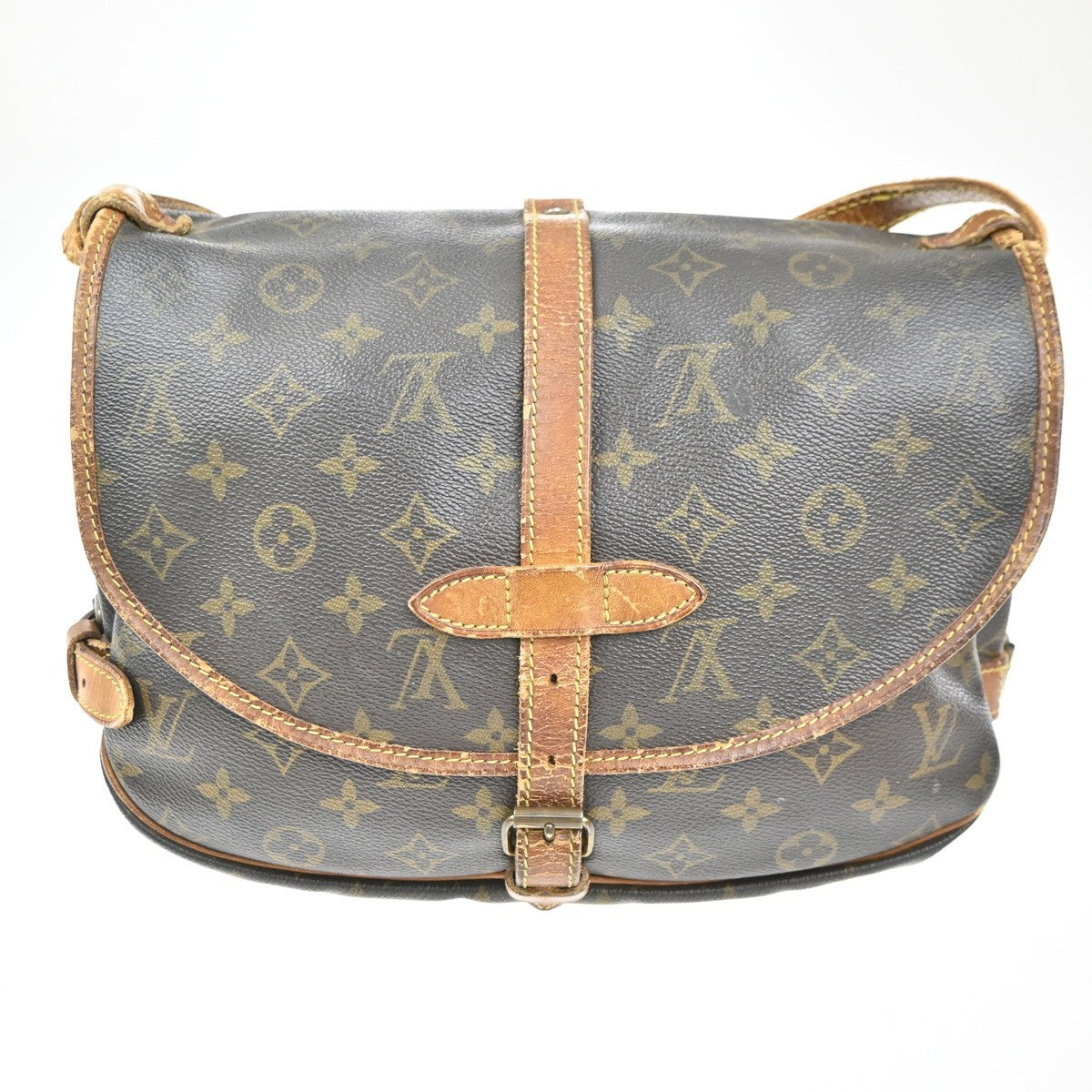 LOUIS VUITTON Logo Saumur 30 Shoulder Bag Monogram Leather Brown M42256 86MA434