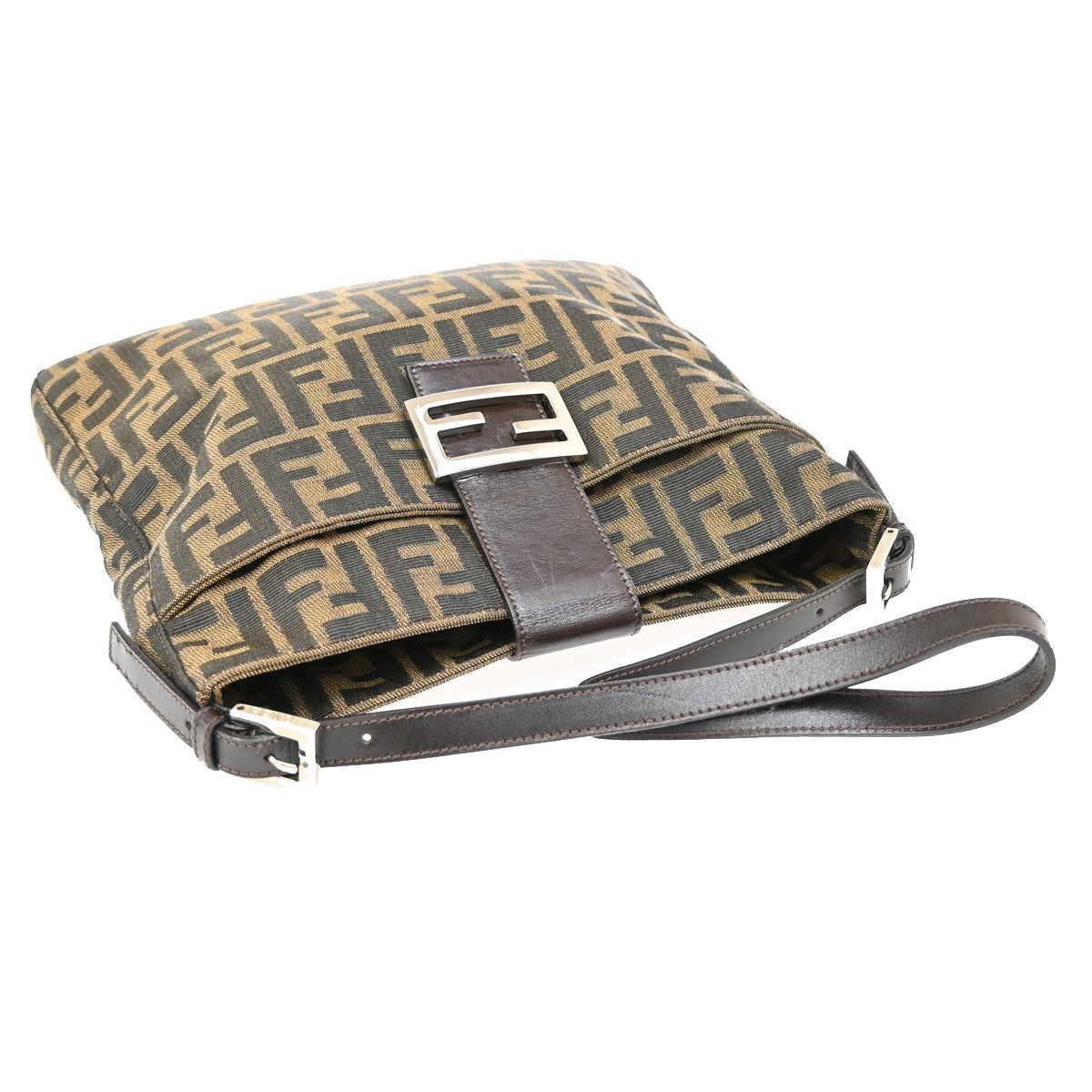 FENDI Logo Mamma Zucca Pattern Shoulder Bag Canvas Leather Brown Italy 28RF622