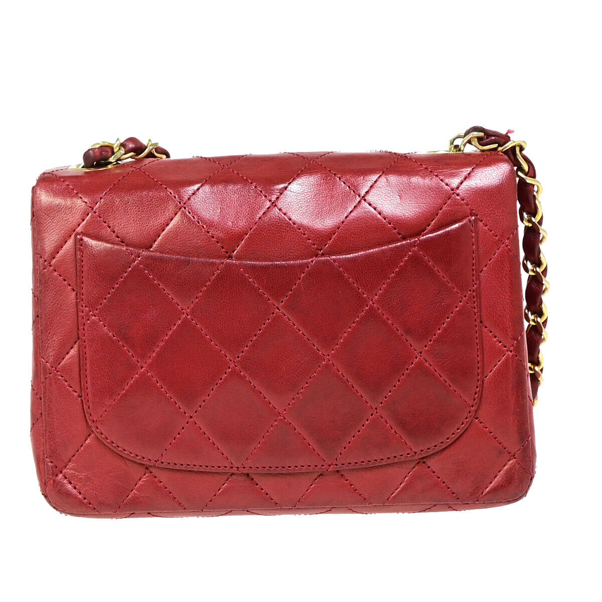 CHANEL CC Mini Matelasse Chain Shoulder Bag Leather Red GHW Vintage 629RJ920