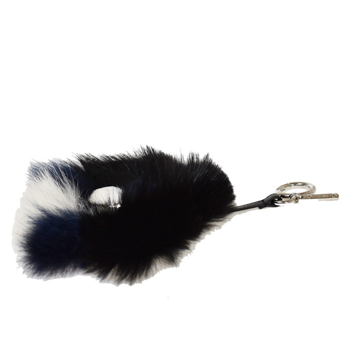 FENDI Logo Flower Motif Charm Key Chain Fur Leather Black Italy 66JH635