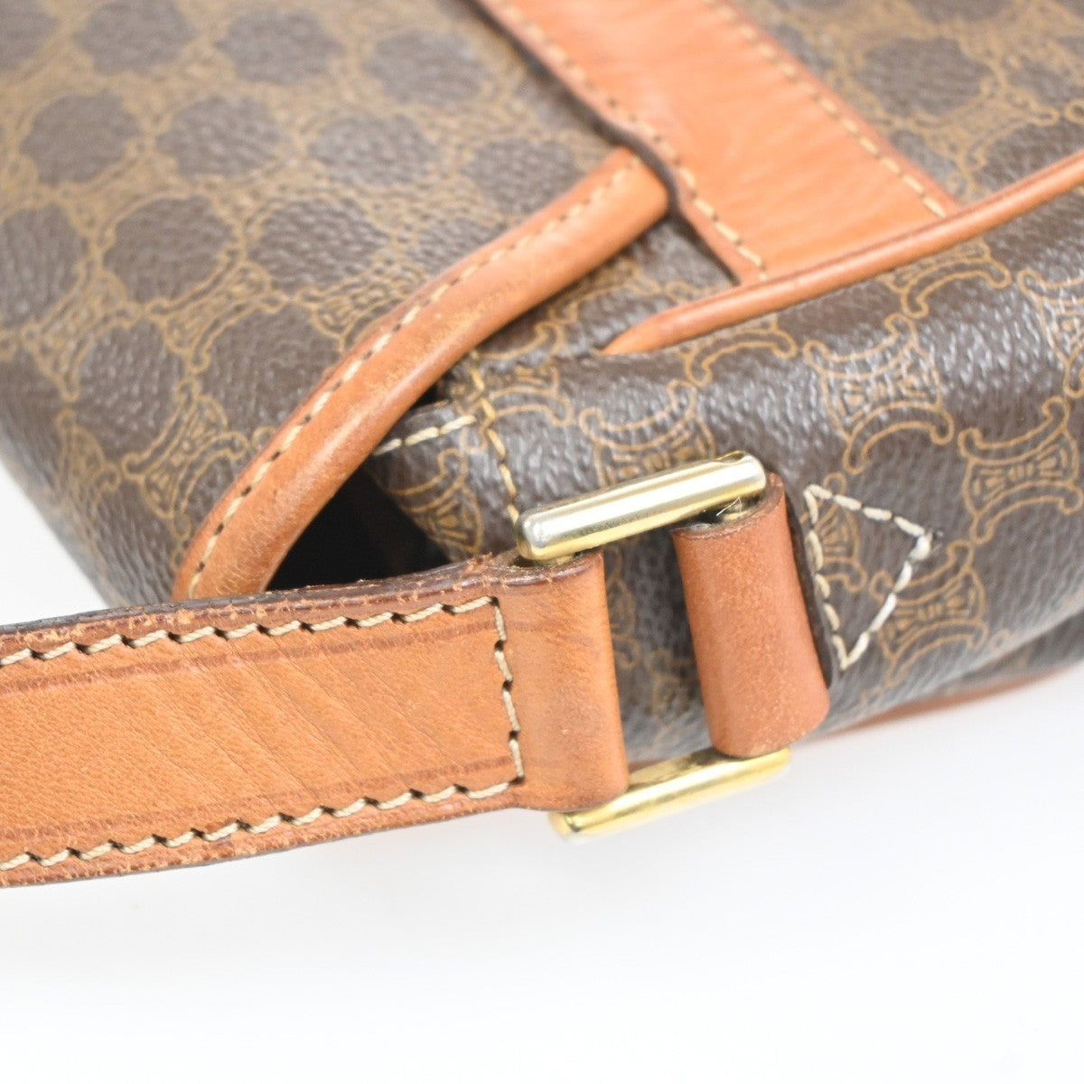 CELINE Logo Macadam Pattern Shoulder Bag PVC Leather Brown Italy GHW 30KC524