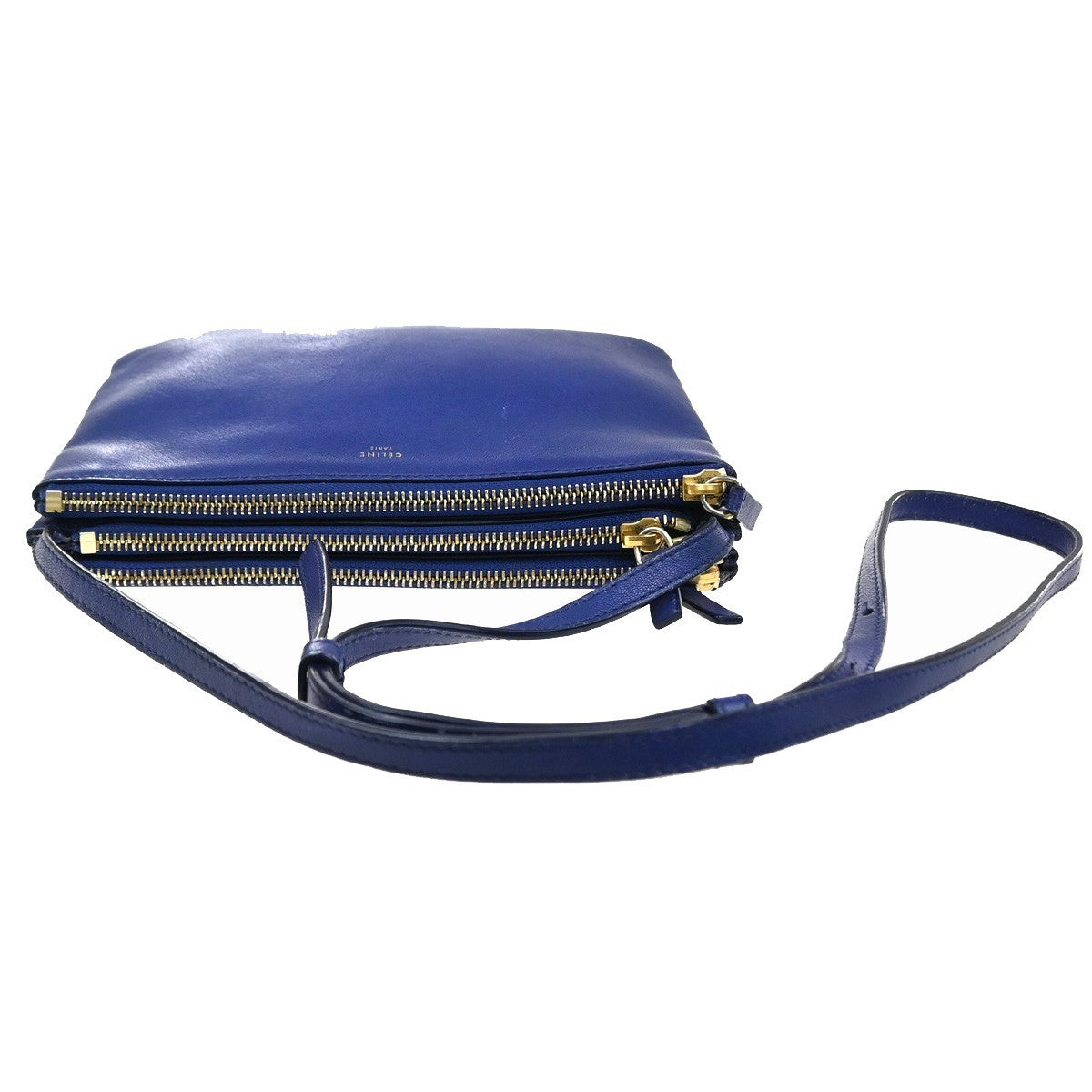 CELINE Logo Trio Small Crossbody Shoulder Bag Leather Blue Italy GHW 35YJ117