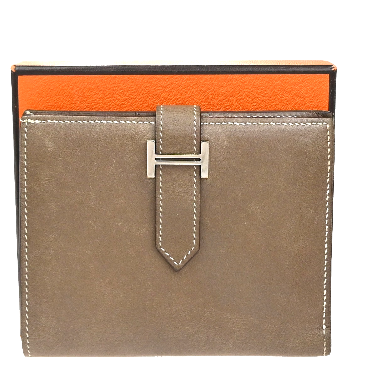 HERMES H Logo Bearn Compact Bifold Wallet Purse Swift Leather Brown SHW 87RQ018