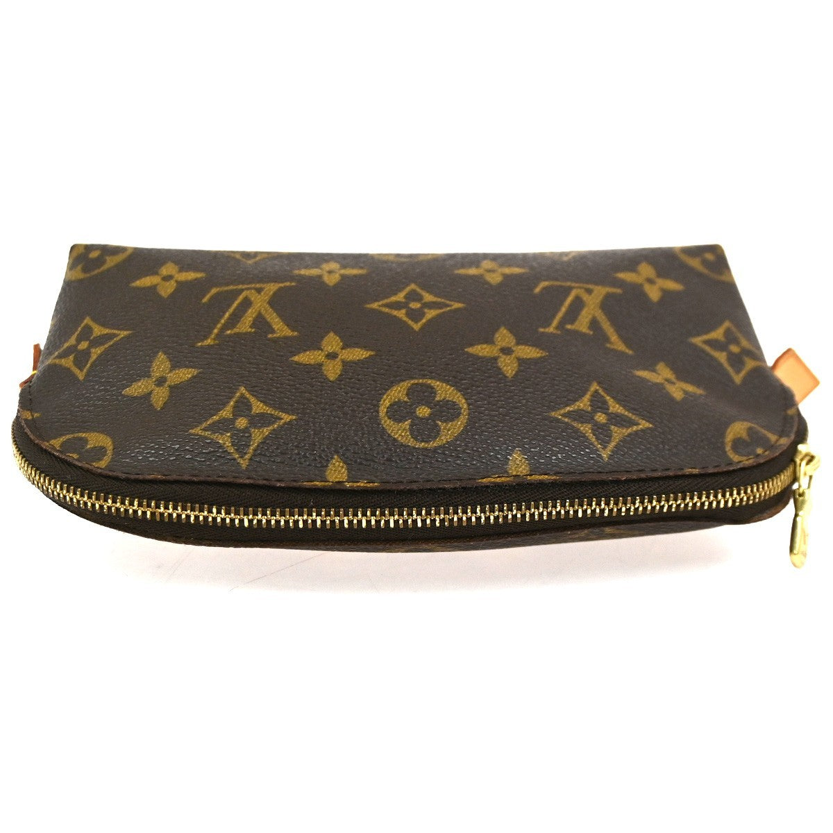 LOUIS VUITTON Logo Pochette Cosmetic Pouch Monogram Leather Brown M47515 04SA006
