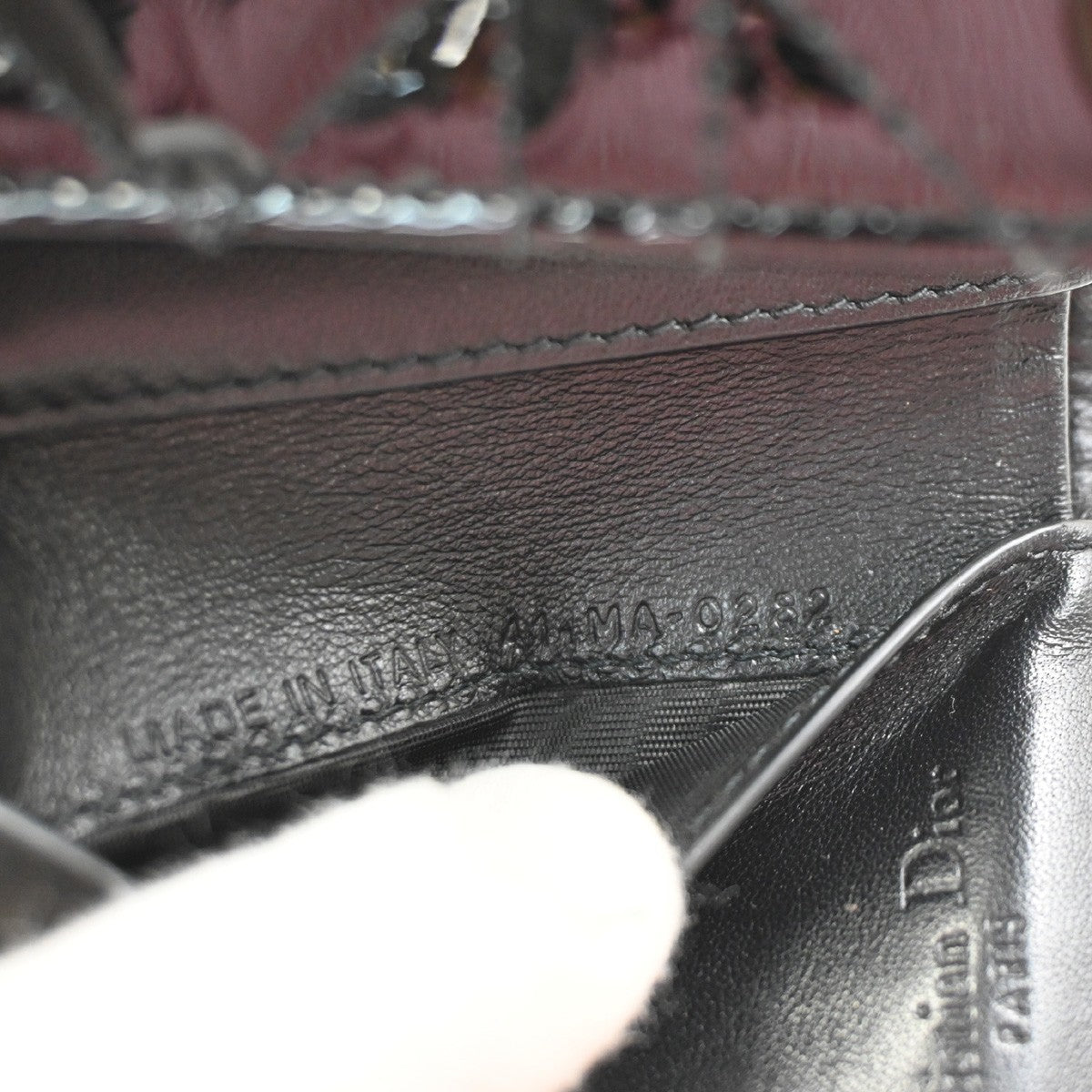 CHRISTIAN DIOR Logo Cannage Trifold Compact Wallet Patent Leather Black 34KC613