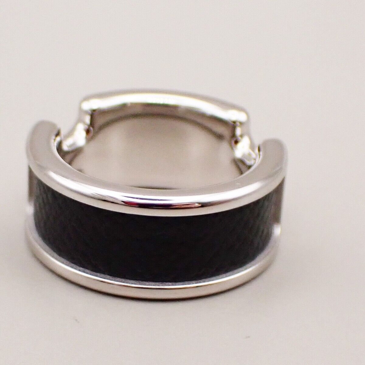HERMES Olympe Ring XS Palladium Plated Calf Skin Leather Black Silver 30YG575