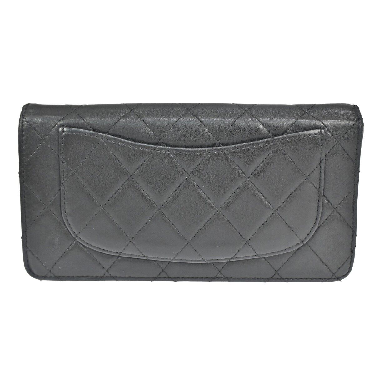 CHANEL CC Logo Matelasse Bifold Long Wallet Purse Leather Black France 64FA065