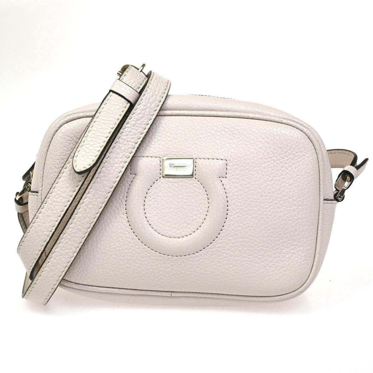 SALVATORE FERRAGAMO Logo Gancini Mini Shoulder Bag Leather White GWH 38KC405
