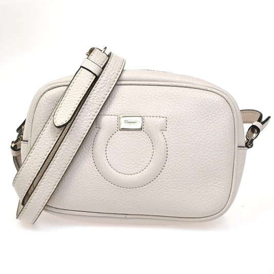 SALVATORE FERRAGAMO Logo Gancini Mini Shoulder Bag Leather White GWH 38KC405