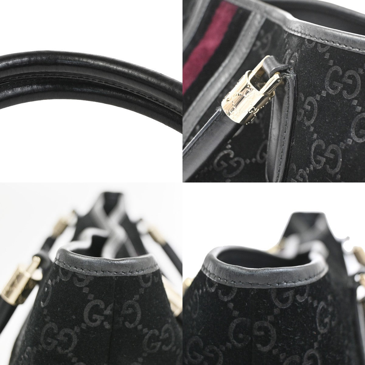GUCCI GG Logo Sherry Line Shoulder Hand Bag Suede Leather Black Italy 10CA953