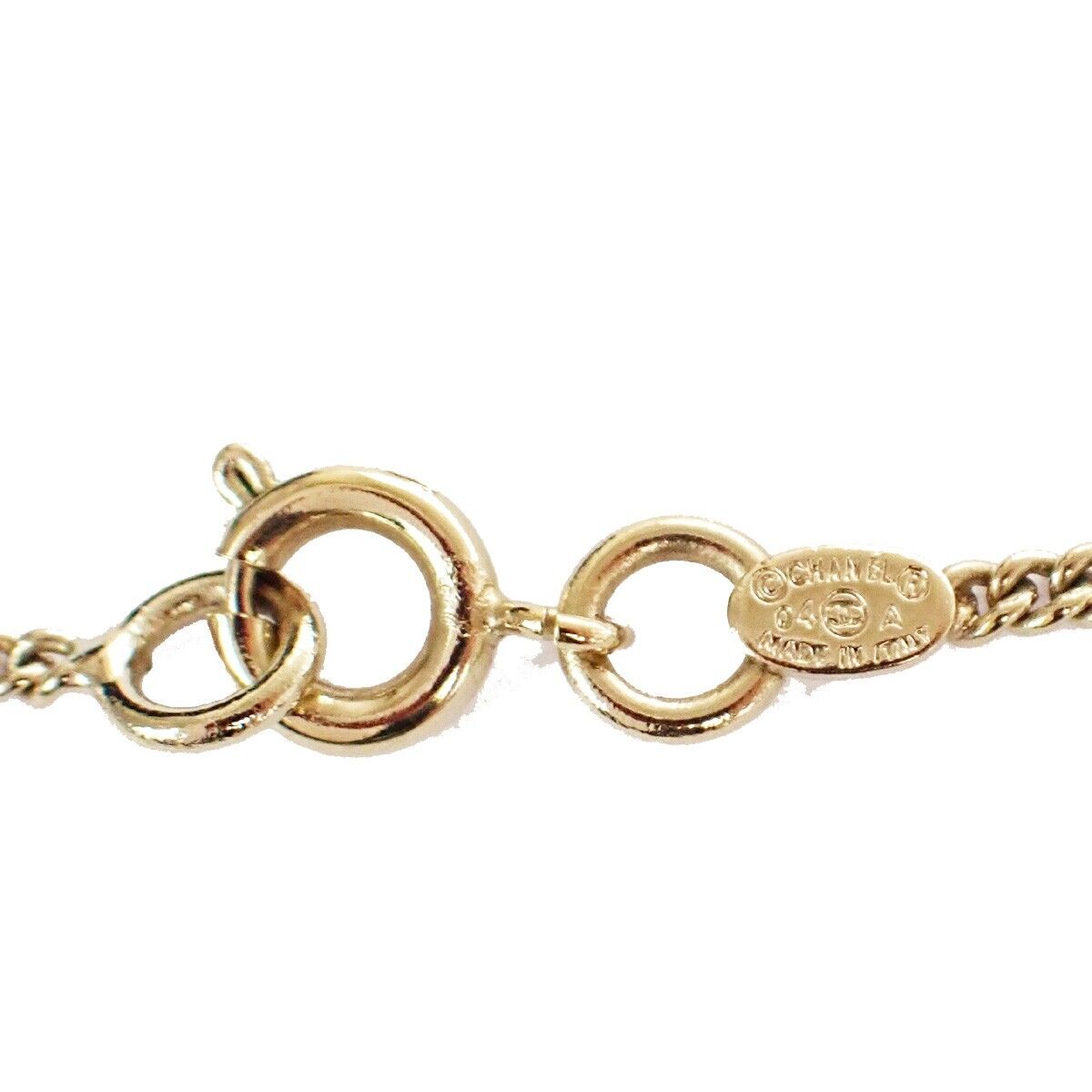 CHANEL CC Logo Chain Necklace Square Pendant Plastic Gold BK Accessory 30KA151