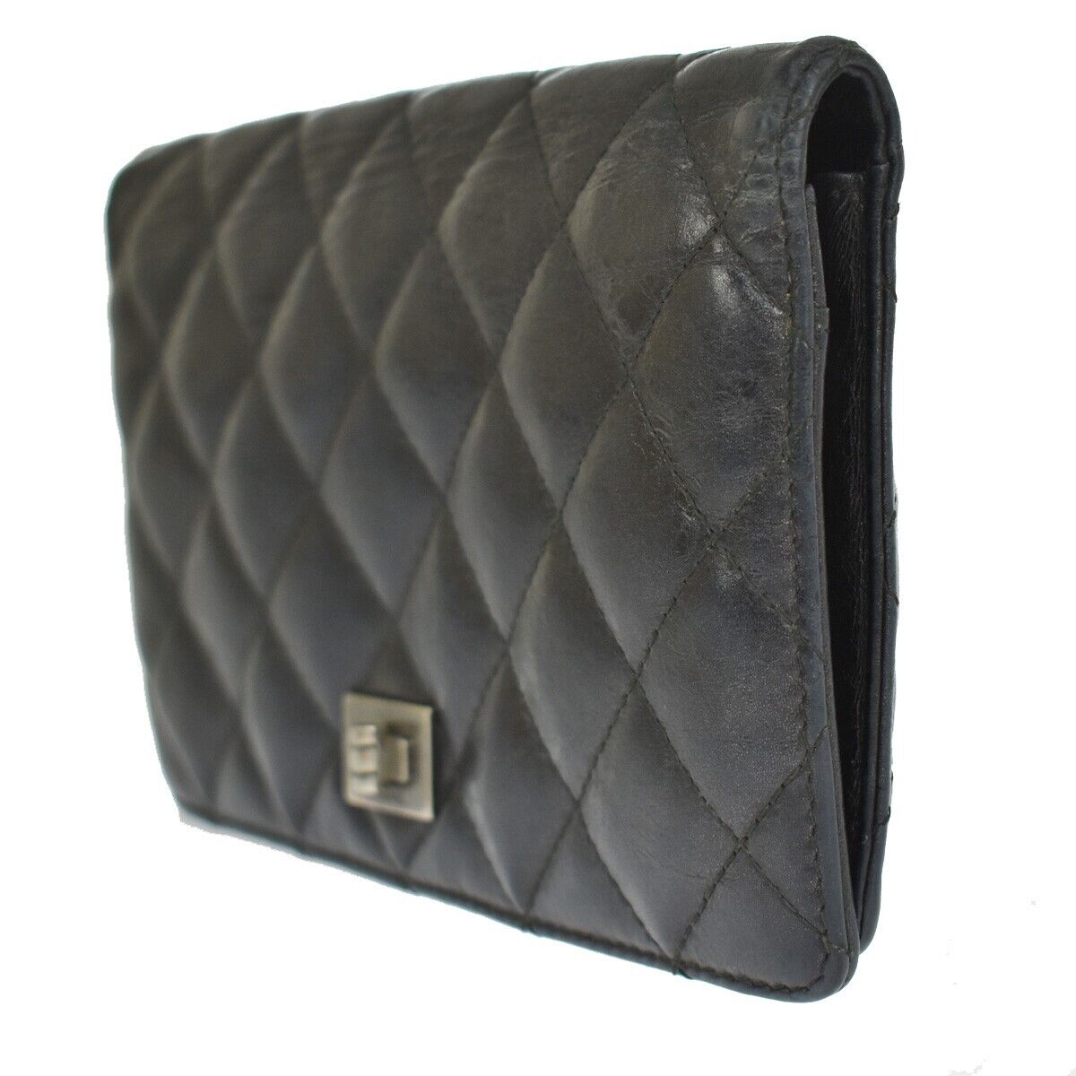 CHANEL CC Logo Matelasse Bifold Long Wallet Purse Leather Black France 60SH438