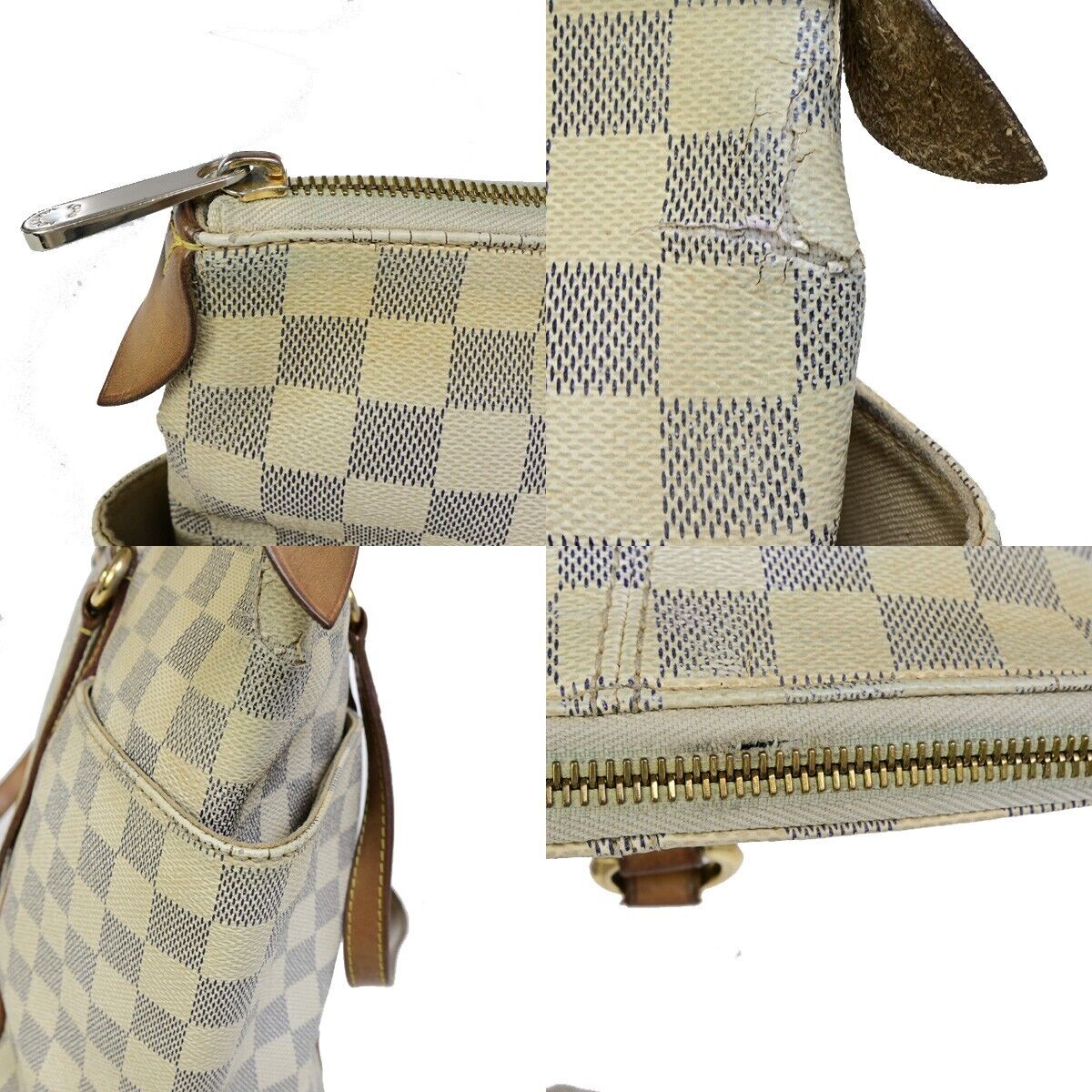 LOUIS VUITTON Totally MM Shoulder Bag Damier Azur Leather White N51262 83EB760