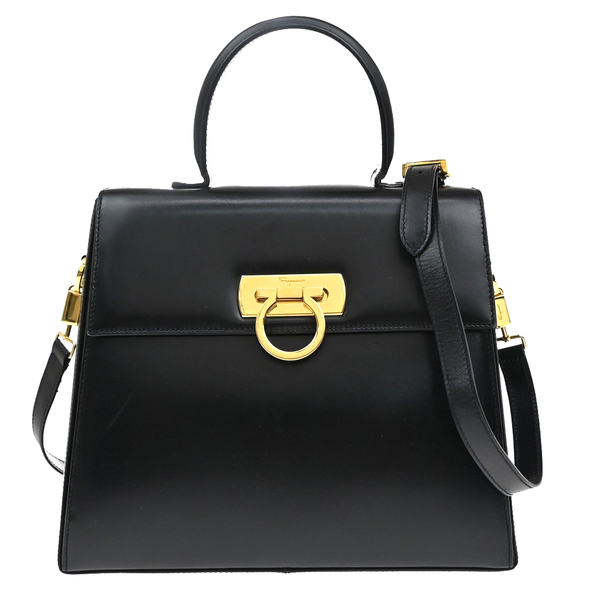 SALVATORE FERRAGAMO Logo Gancini 2Way Hand Bag Leather Black GHW Italy 76YJ206