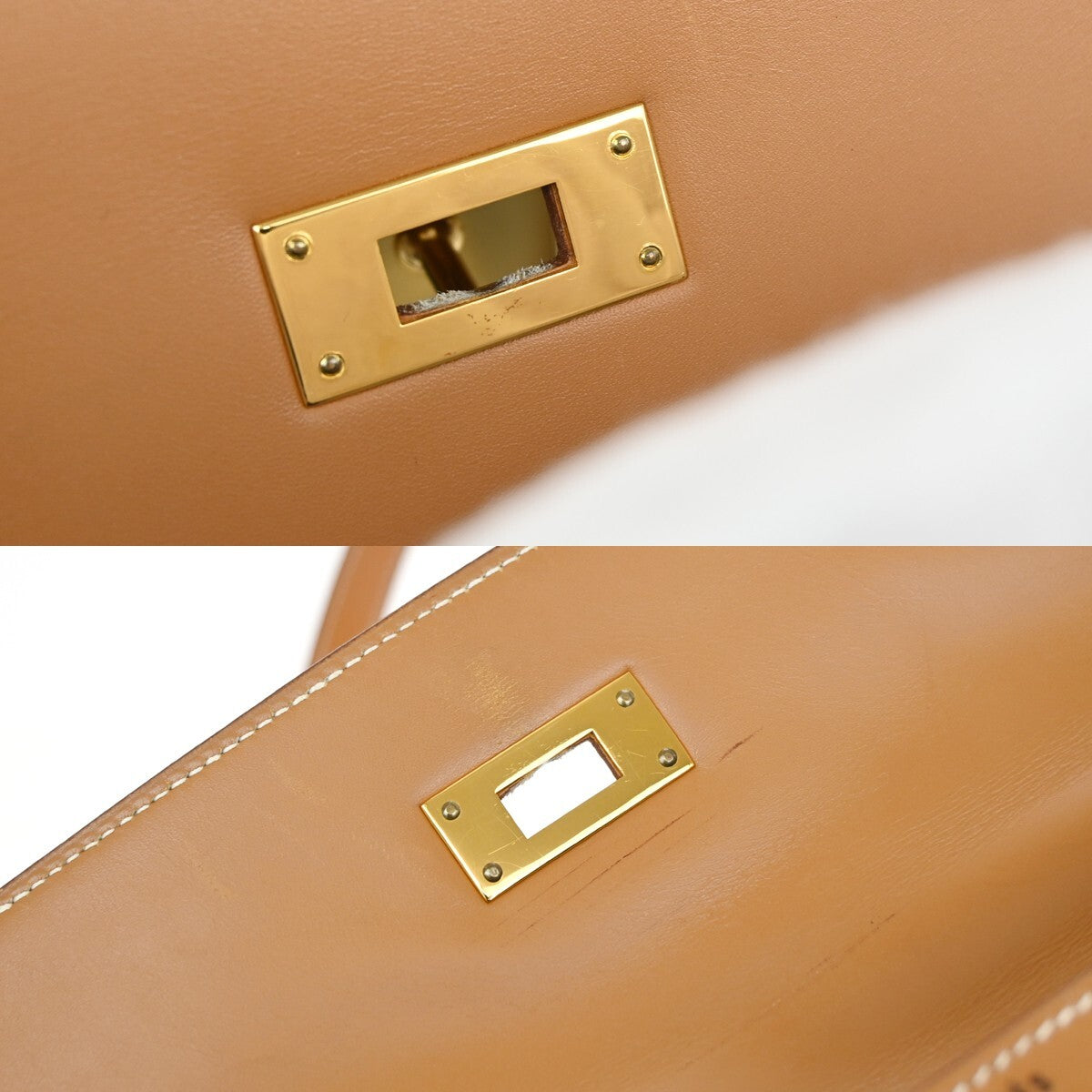 HERMES Kelly 32 2Way Shoulder Hand Bag Chamonix Leather Natural GHW 6640RL144
