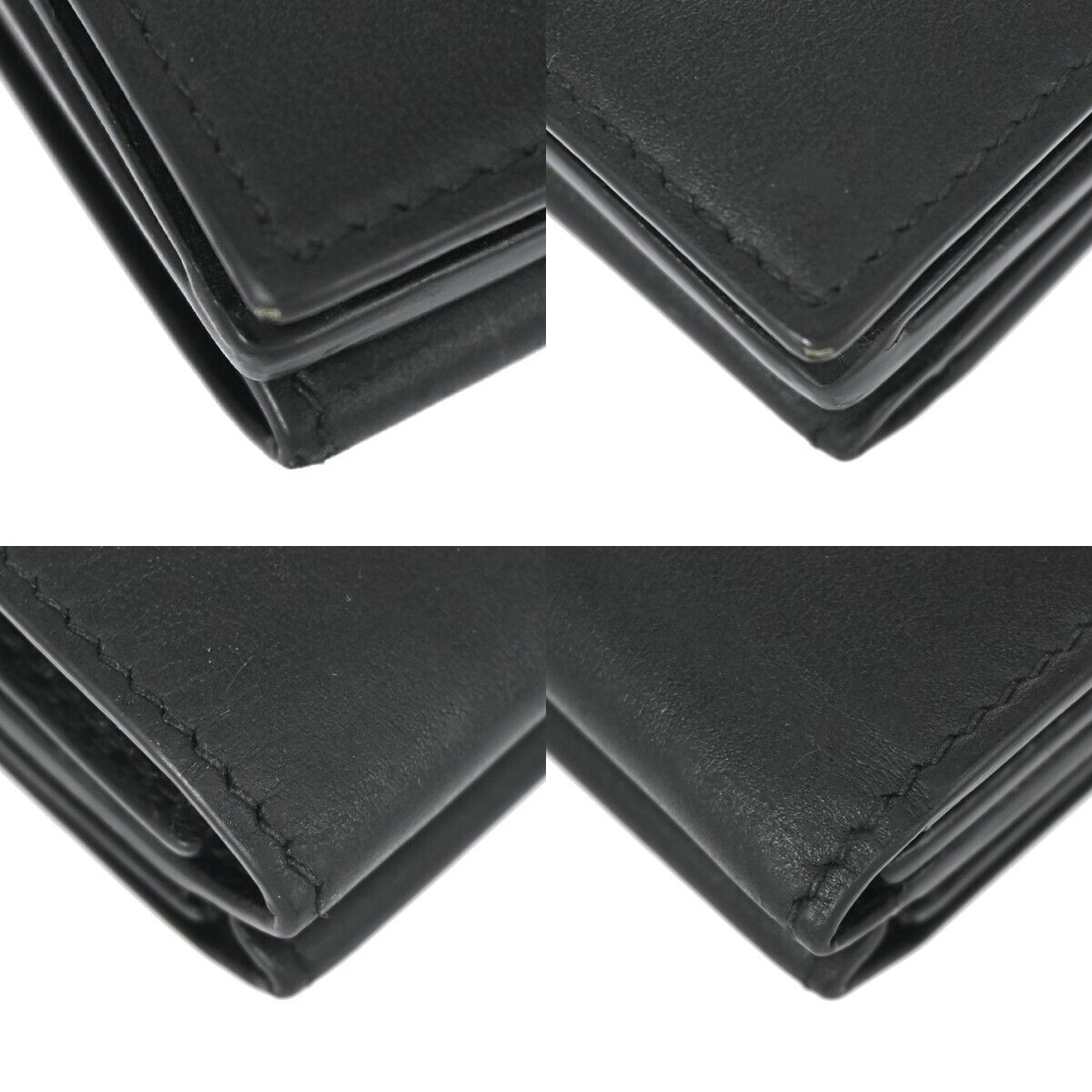 BALENCIAGA Logo Everyday Mini Trifold Wallet Purse Leather Black Italy 64EA106