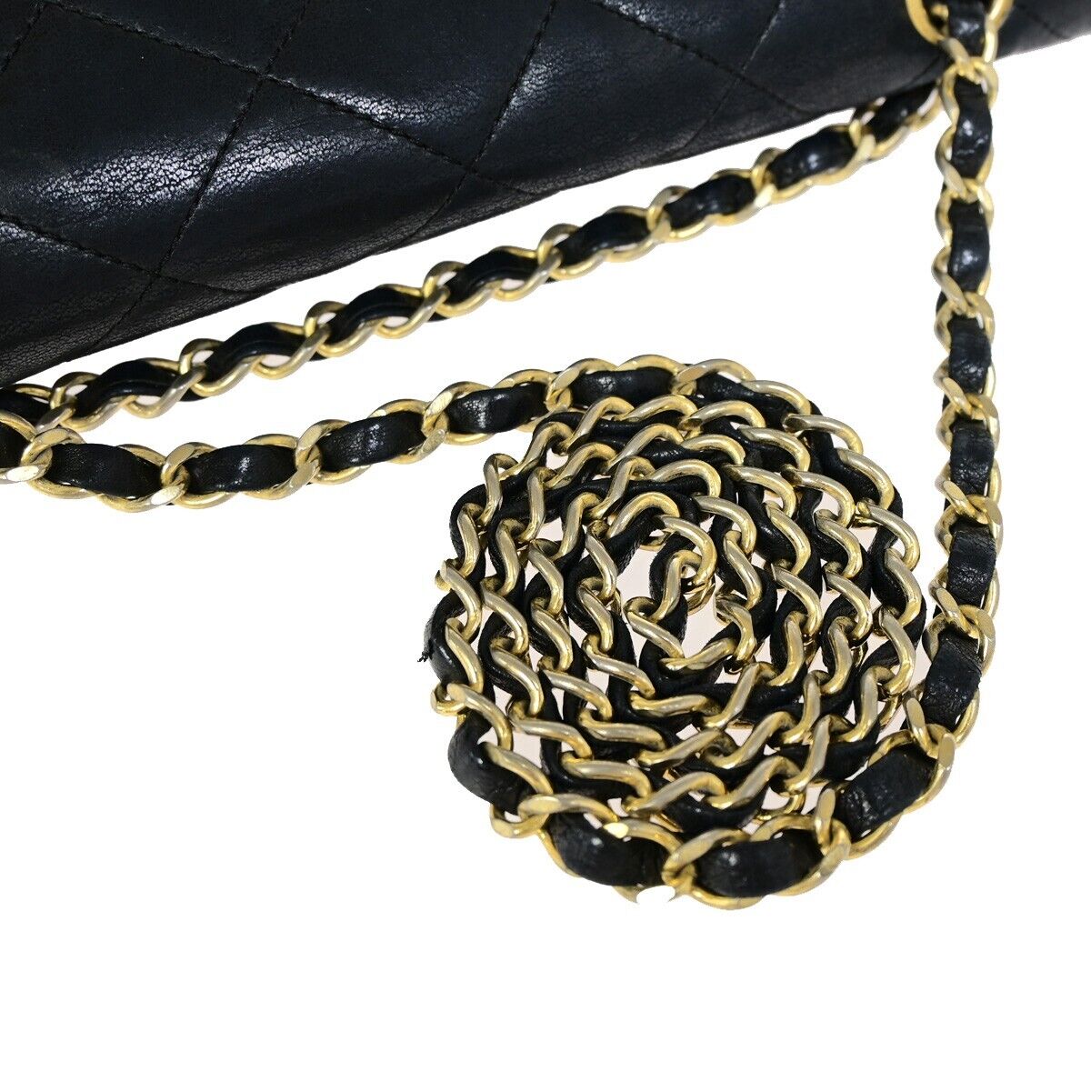 CHANEL CC Matelasse Paris Double Flap Chain Shoulder Bag Leather Black 644RF154