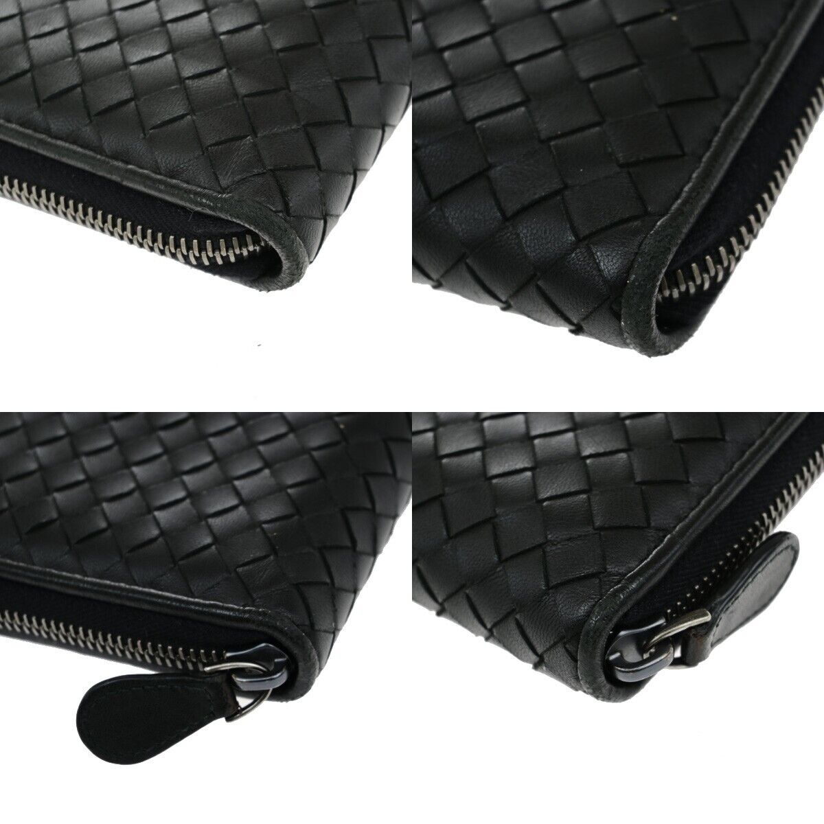 BOTTEGA VENETA Intrecciato Zipper Around Long Wallet Leather Black Italy 67EE081