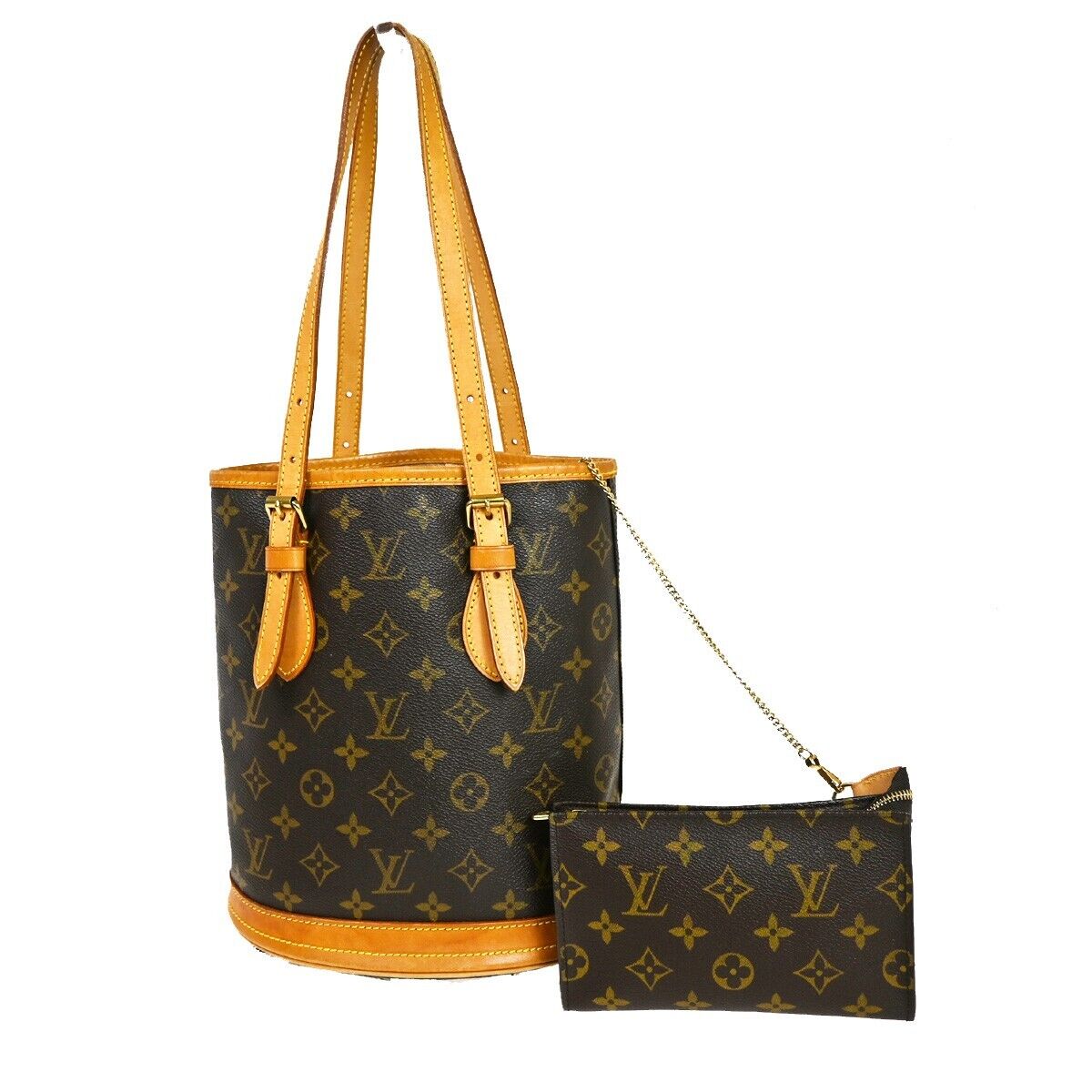 LOUIS VUITTON BUCKET PM Shoulder Tote Bag Monogram Leather Brown M42238 98SH015