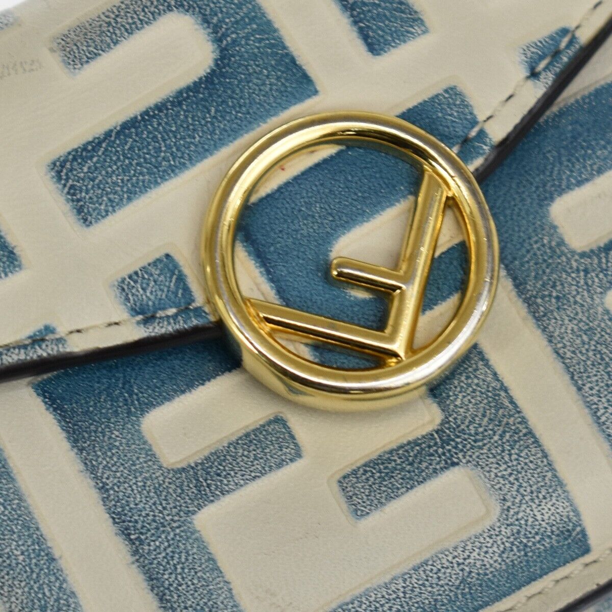 FENDI Zucca Pattern Mini Trifold Wallet Purse Leather Blue White Italy 61YD091
