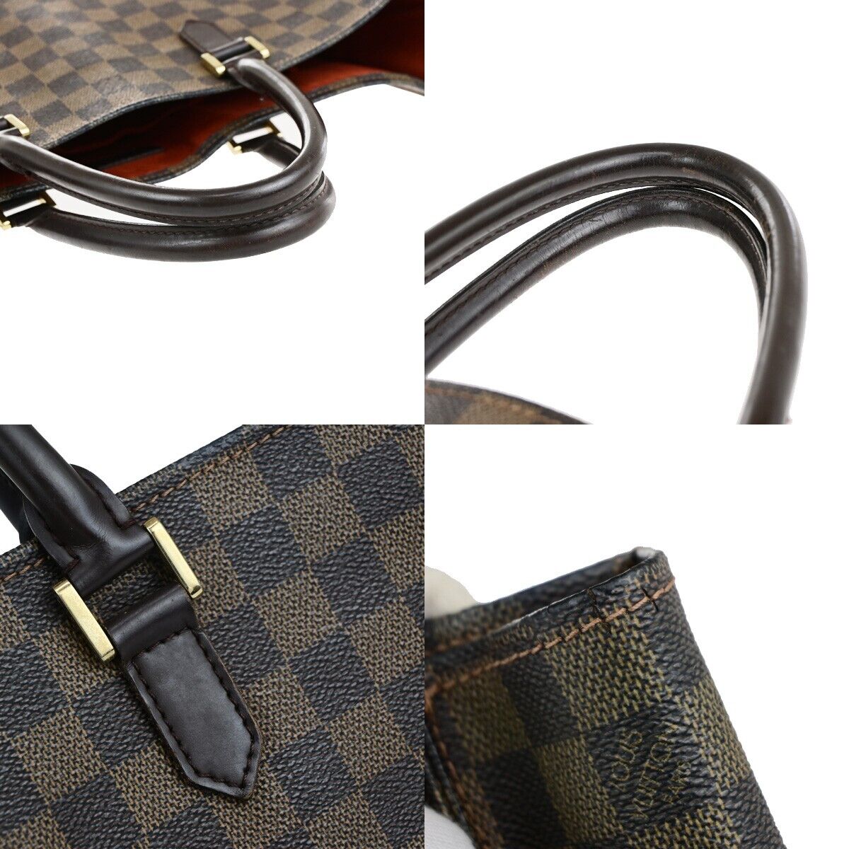 LOUIS VUITTON Sac Plat Hand Tote Bag Damier Ebene Leather Brown N51140 84EC988