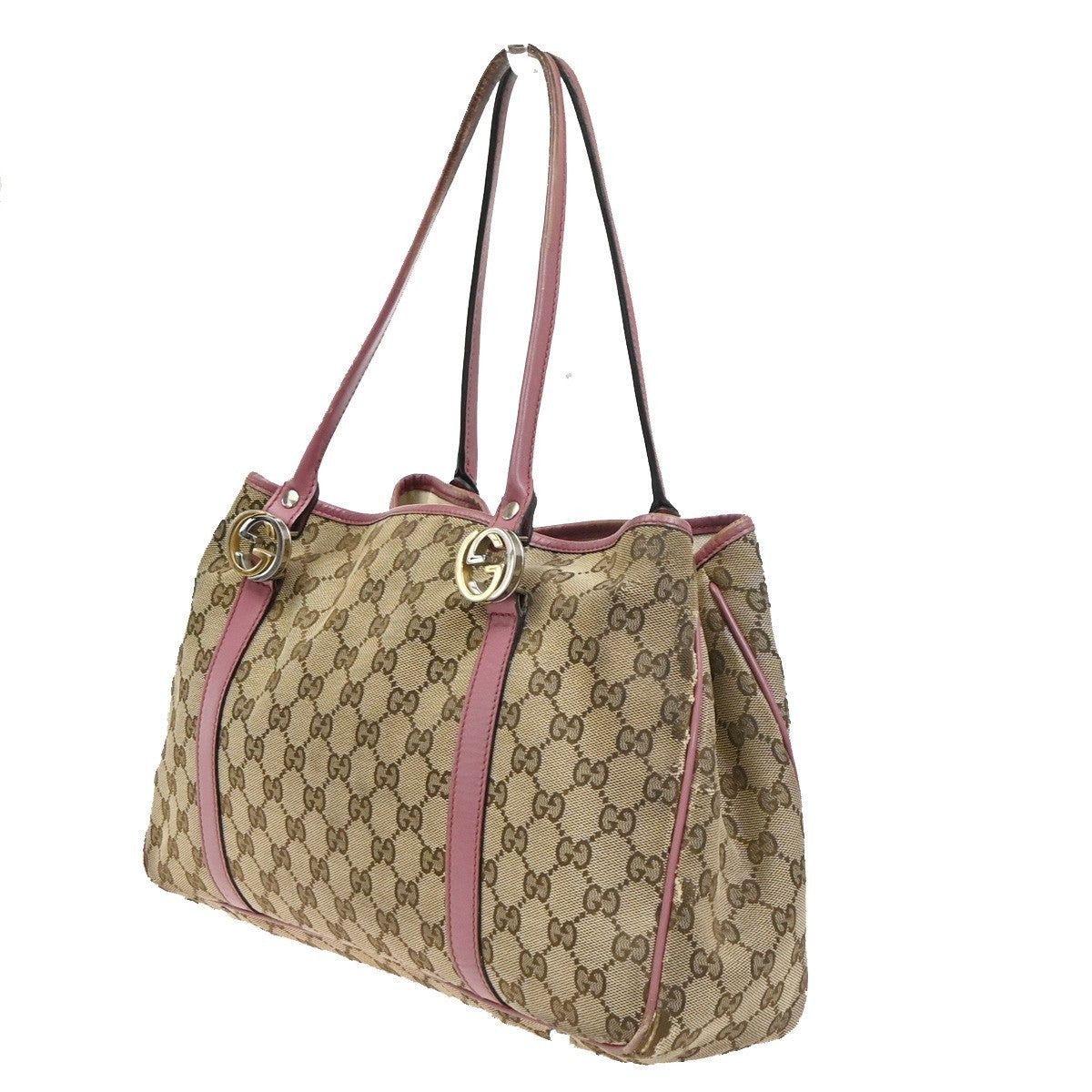 GUCCI GG Canvas Shoulder Tote Bag Leather Canvas Beige Pink Italy 02CB011