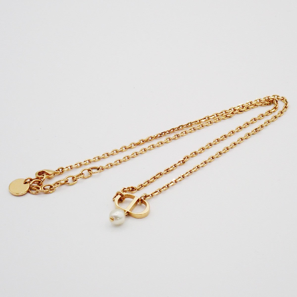 CHRISTIAN DIOR Petit CD Necklace Metal Gold Finish Imitation Pearl GHW 30RL866