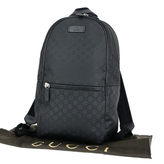 GUCCI Logo Sherry GG Pattern Backpack Bag Nylon Leather Black Italy 21RK735