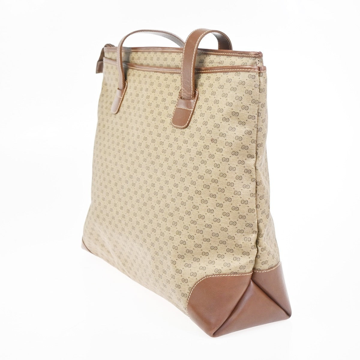 GUCCI Logo Micro GG Pattern Shoulder Tote Bag PVC Leather Brwn GHW Italy 05KC980
