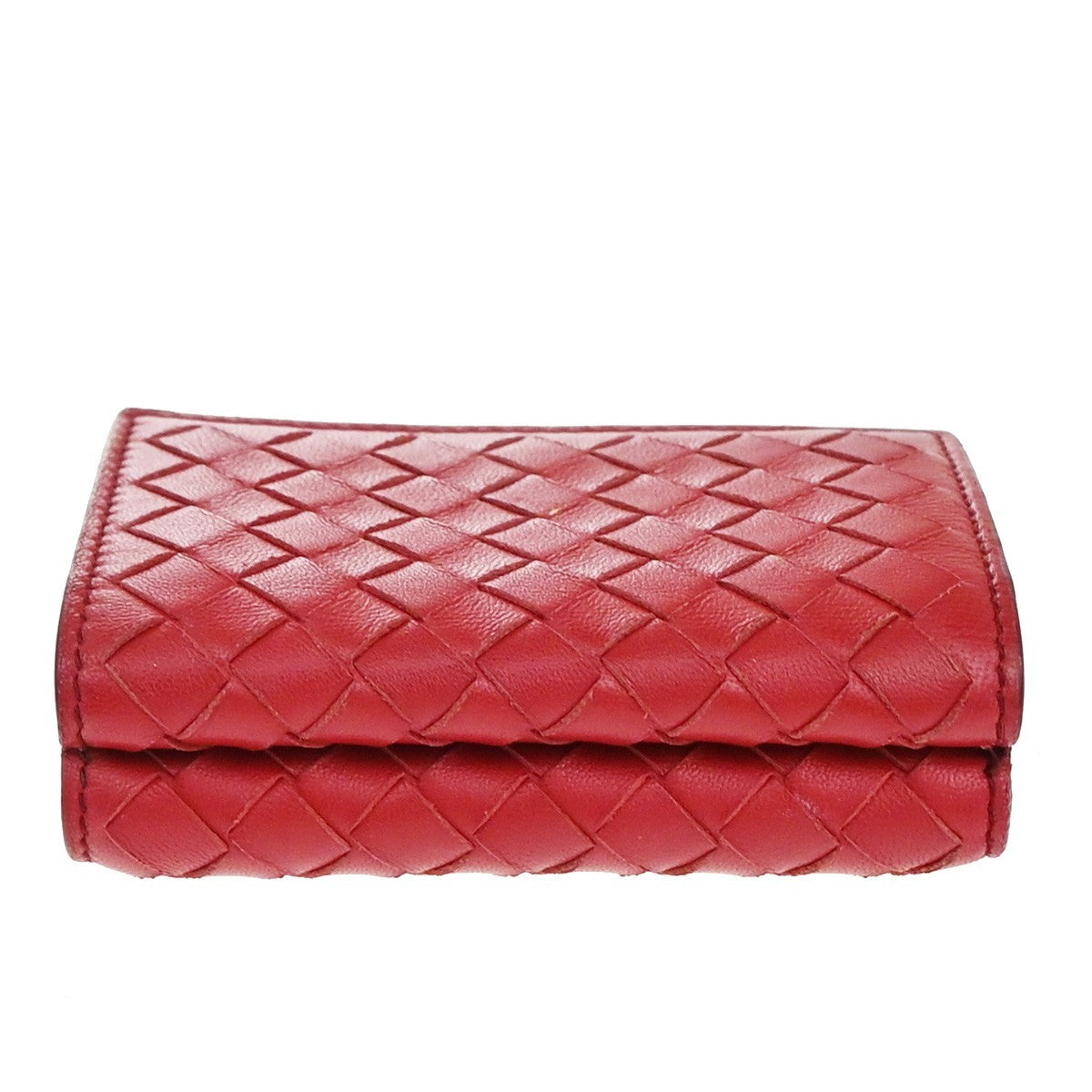 BOTTEGA VENETA INTRECCIATO Trifold Compact Wallet Leather Red Italy 30EF906
