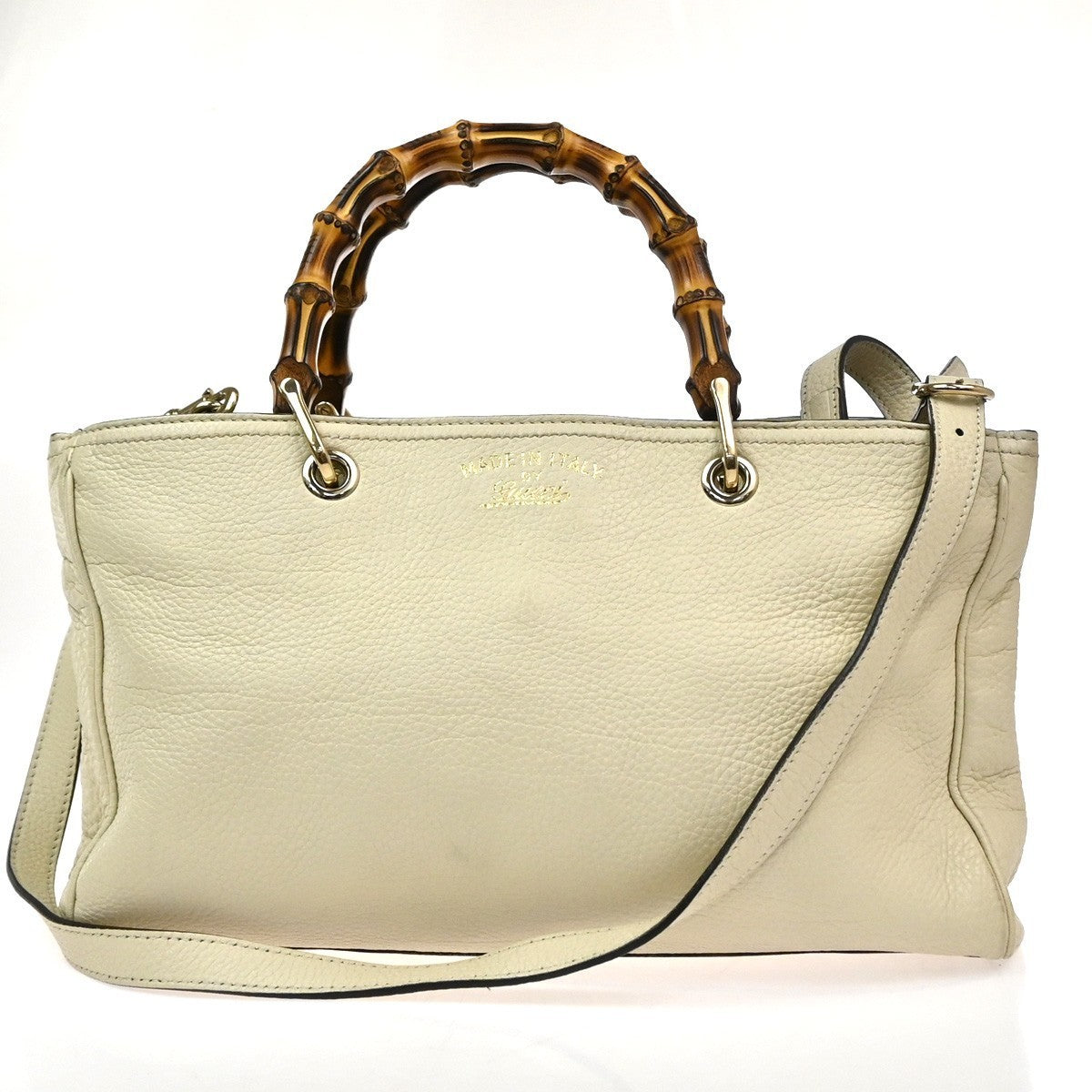 GUCCI Logo Bamboo 2Way Handbag Leather White GHW made in Italy 70TA662