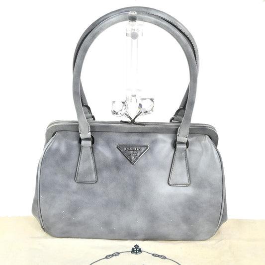 PRADA Logo Shoulder Hand Bag Grigio Spazzolato Leather Gray SHW Italy 87KC394