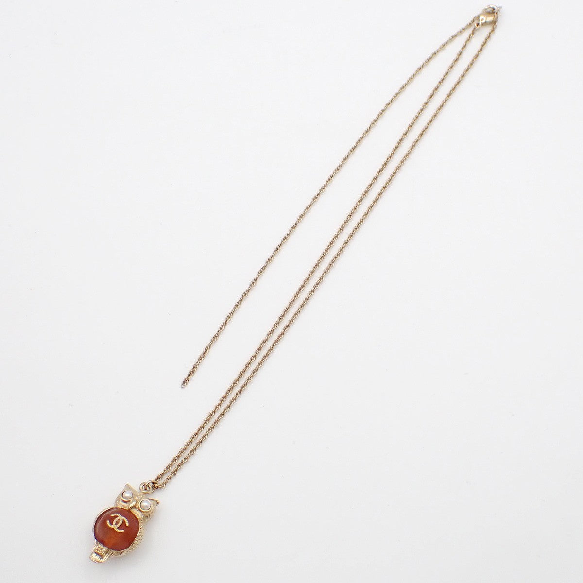 CHANEL CC Owl Motif Imitation Pearl Pendant Necklace A18C Gold-Plated 89KC977