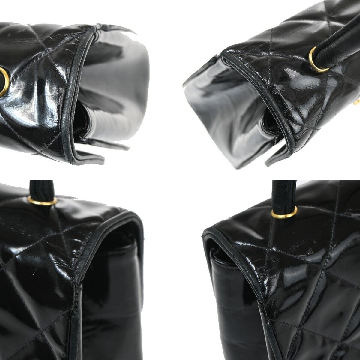 CHANEL CC Logo Matelasse 23 Hand Bag Patent Leather Black GHW 691RJ745