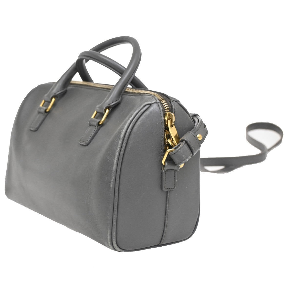 SAINT LAURENT Baby Duffle 2way Shoulder Hand Bag Leather Gray GHW Italy 84DA190