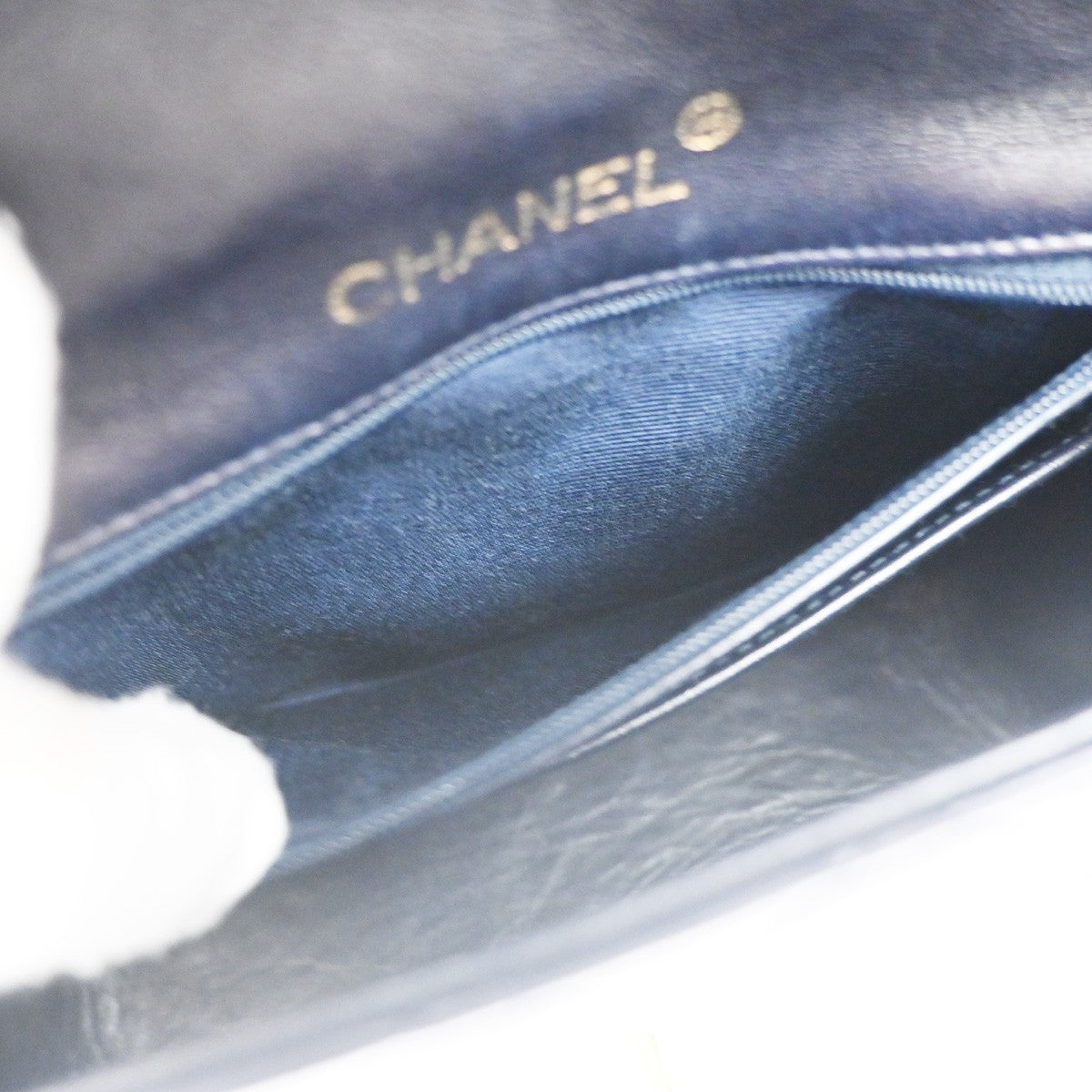 CHANEL CC Logo Mini Matelasse Chain Shoulder Bag Leather Blue GHW 373RL397