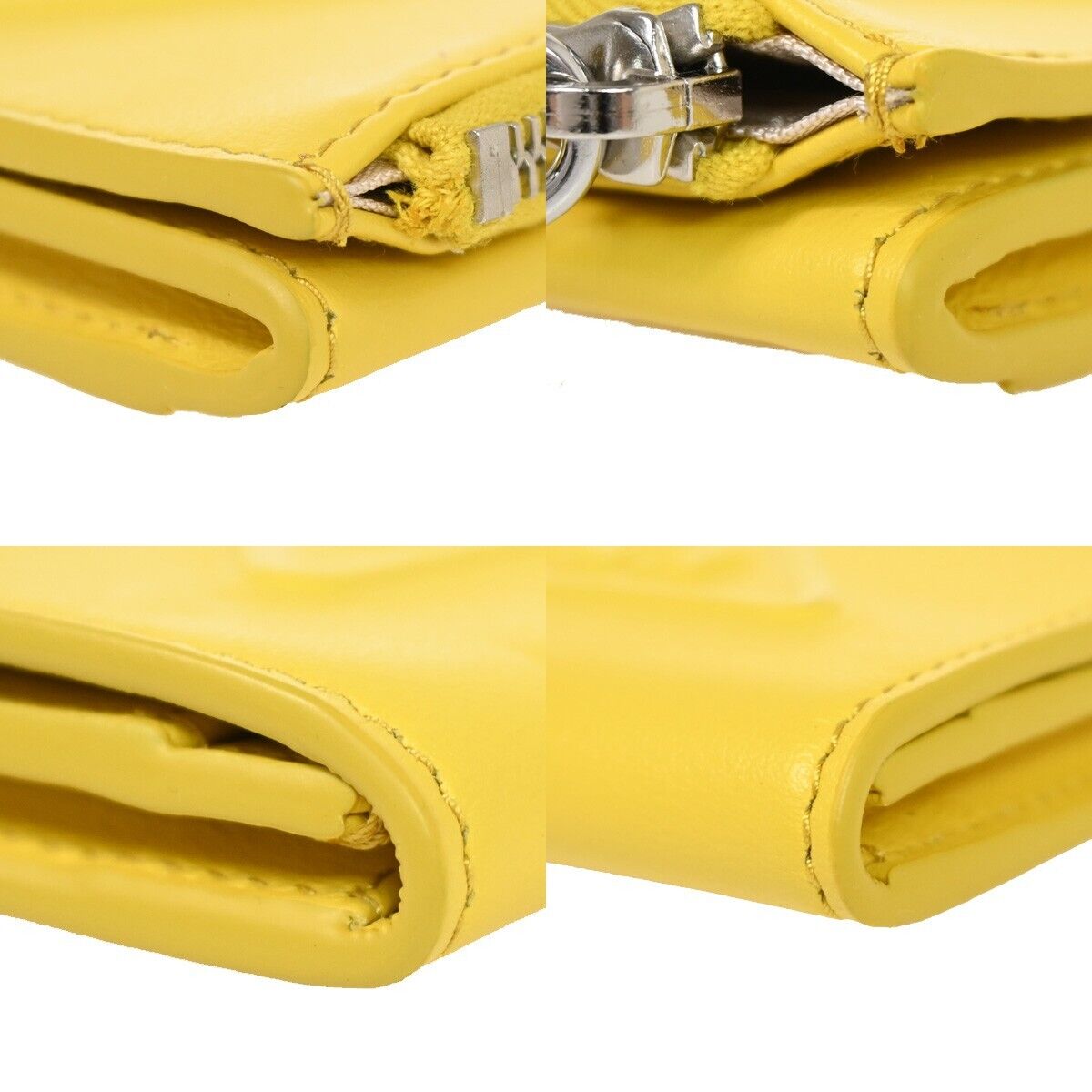 PRADA MILANO Logo Bifold Coin Case Wallet Purse Leather Yellow Italy 33FA304