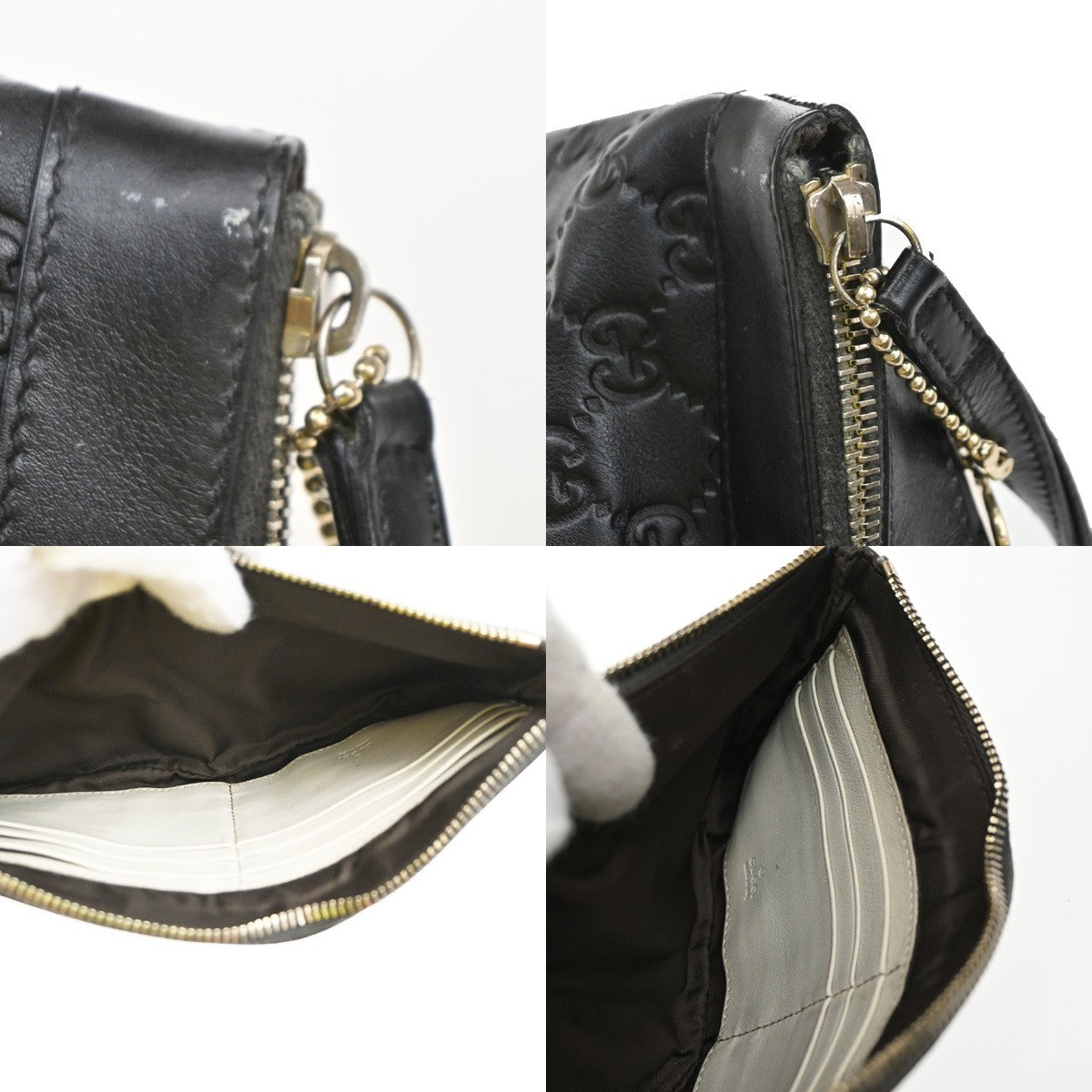 GUCCI Logo Guccissima Clutch Bag Embossing Leather Wristlet Black 65SA099
