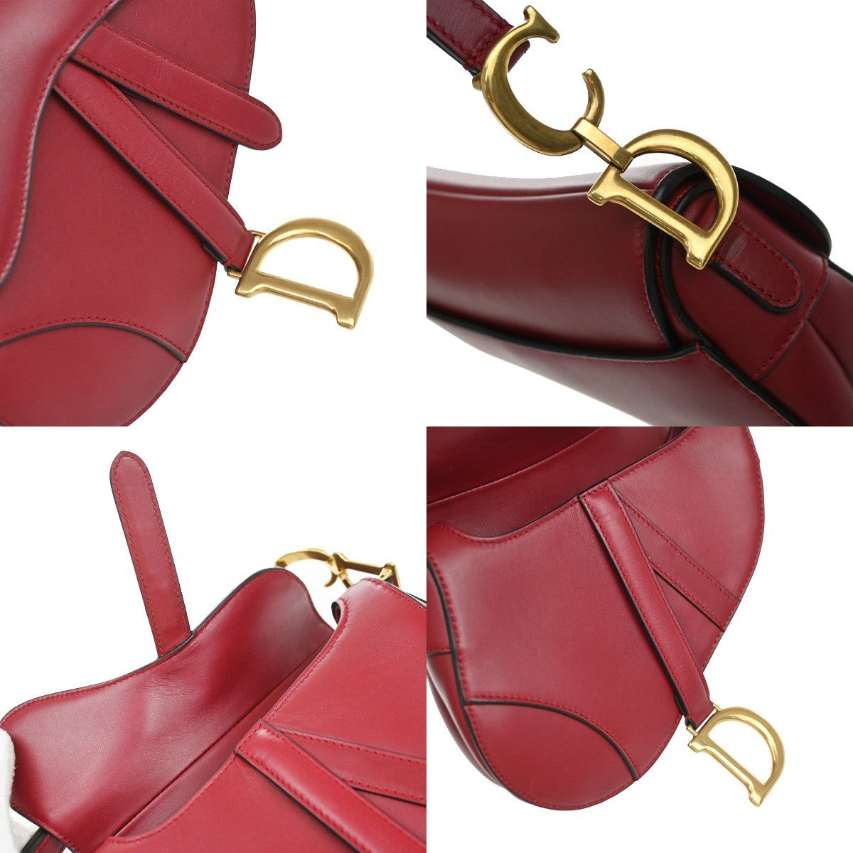 CHRISTIAN DIOR Mini Saddle Hand Bag Leather Red GHW 652RP172