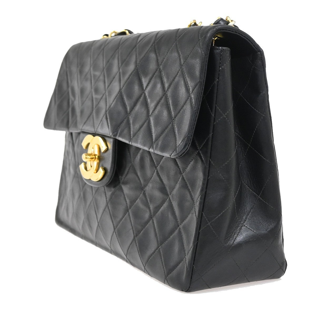 CHANEL Maxi Jumbo Matelasse 34 Chain Shoulder Bag Leather Black Vintage 328RP127