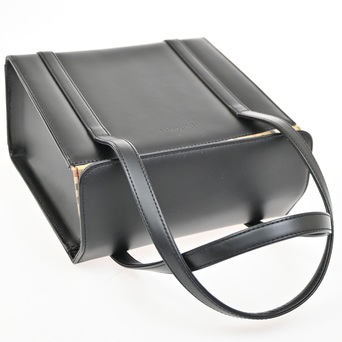 BURBERRYS Logo Nova Check Mini Handbag Canvas Leather Black Beige SHW 30DA223