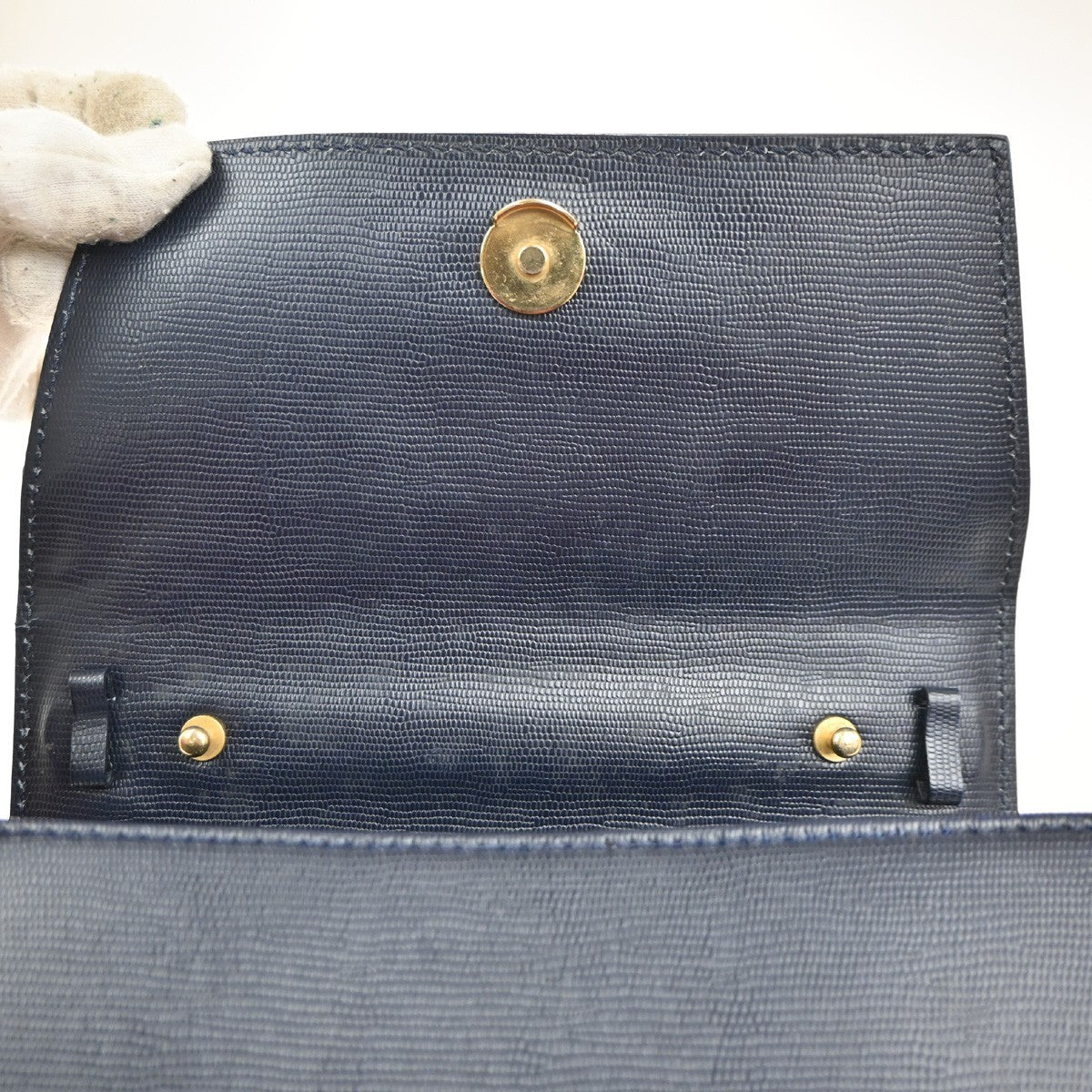 CELINE Circle Logo Tote Hand Bag Embossing Leather Navy Blue GHW 62KC507