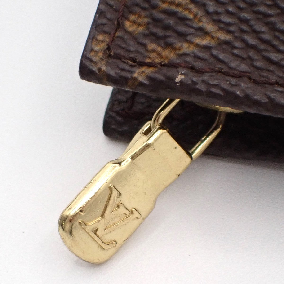 LOUIS VUITTON Logo BUCKET PM Pouch Bag Monogram Leather Brown France 05KC146