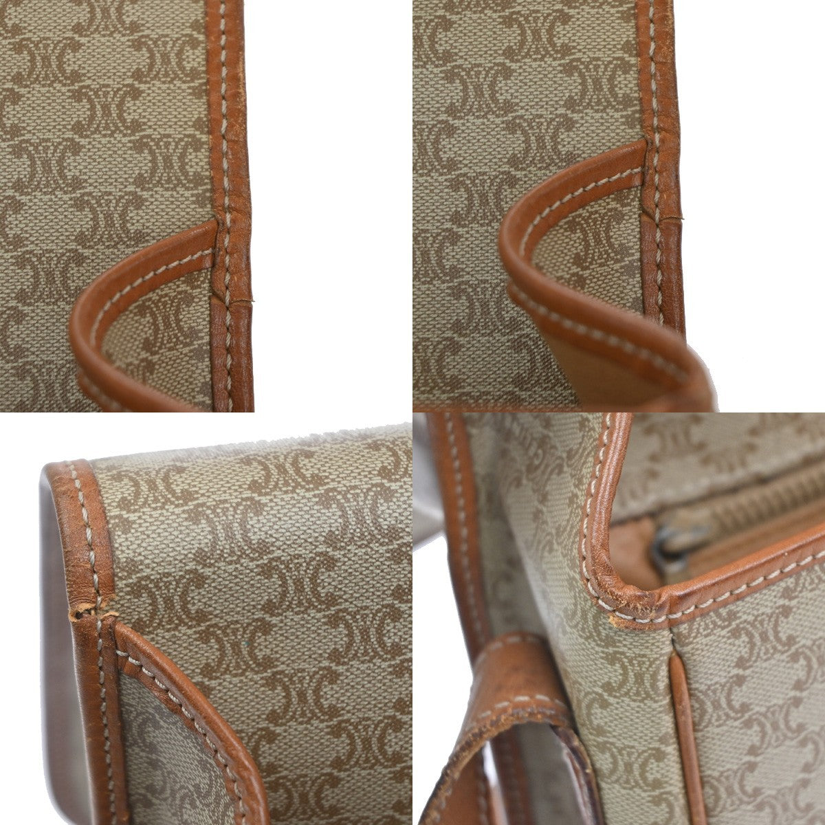 CELINE Logo Macadam Pattern Shoulder Bag PVC Leather Beige GHW Italy 68KC717