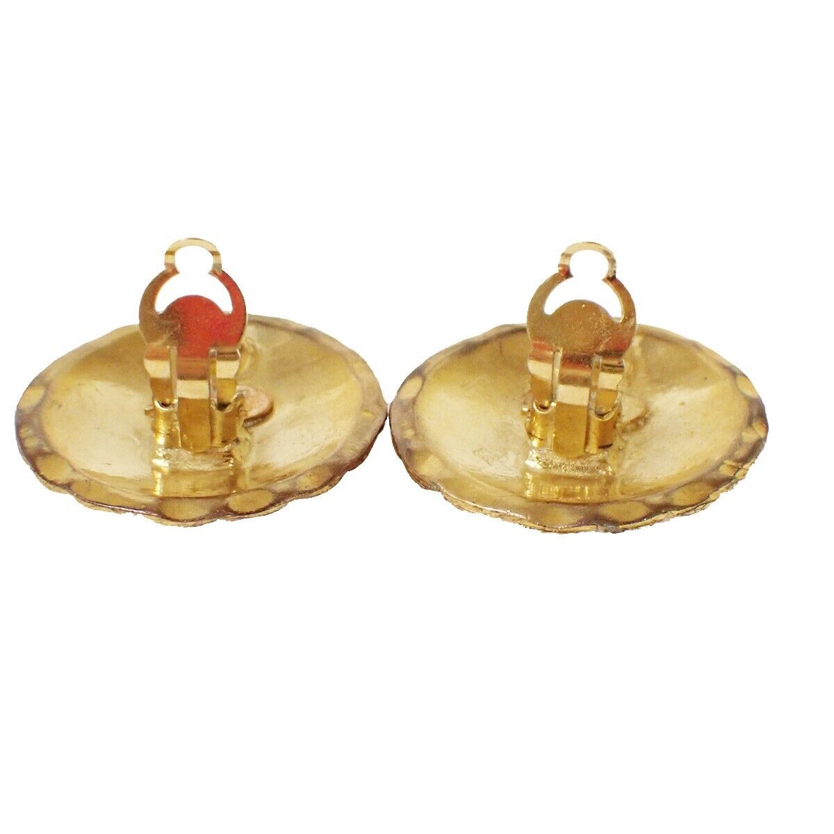 CHANEL CC Logo Matelasse Round Button Earrings 28 Clip-On GHW Vintage 79YD182