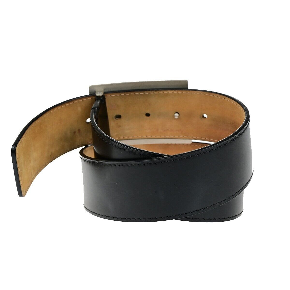 LOUIS VUITTON Logo Ceinture Jeans Belt Leather Black Silver Spain M6812 64ED273