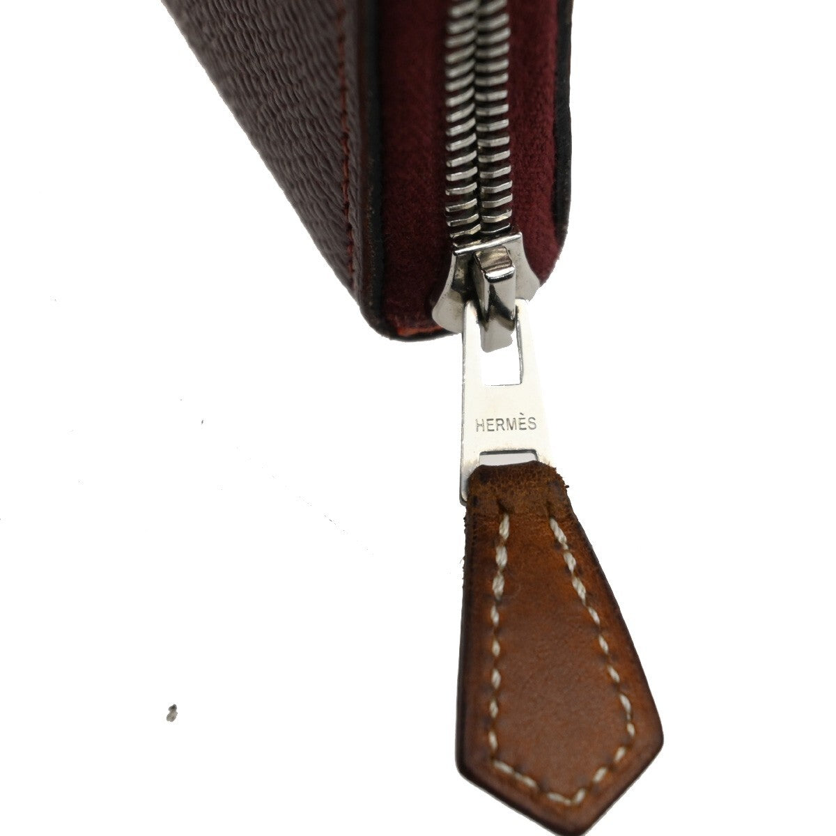 HERMES Logo Azap Silk In Long Zipper Bifold Wallet Veau Epsom Red 72EE342