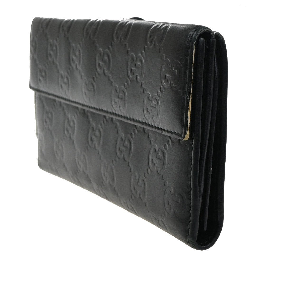 GUCCI Logo Guccissima GG Lovely Heart Bifold Long Wallet Leather Black 02KD033